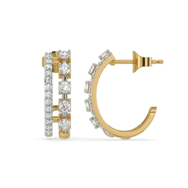 Side-by-Side Lab Diamond Hoop Earrings - Front & Side vIew