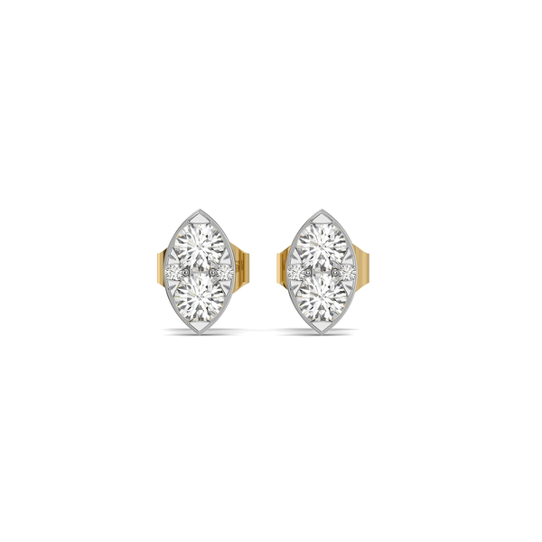 Twin Leaf Pure Gold Lab Grown Diamond Stud Earrings