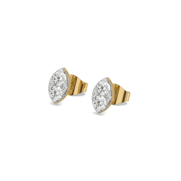 Twin Leaf Pure Gold Lab Grown Diamond Stud Earrings