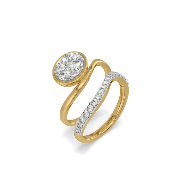 Layered Wrap Pure Gold Lab Grown Diamond Oval Ring