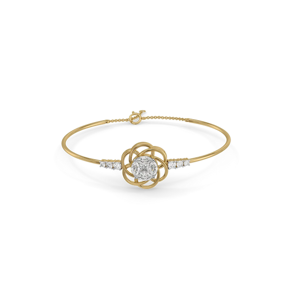 Rosette Swirl Pure Gold Lab Grown Diamond Bangle