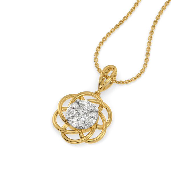 Rosette Swirl Pure Gold Lab Grown Diamond Pendant