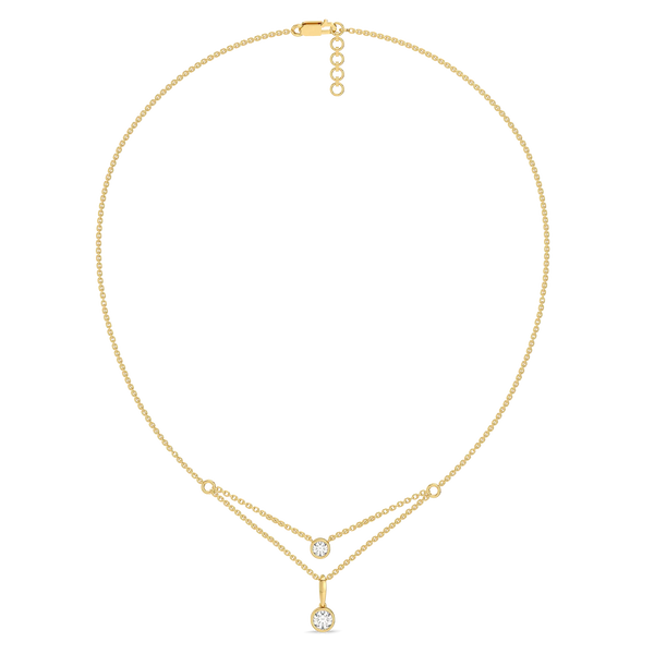 Double Drop Pure Gold Lab Diamond Layered Necklace- Full View