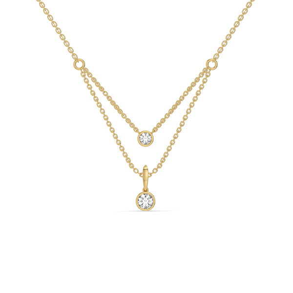 Double Drop Pure Gold Lab Diamond Layered Necklace - Front View