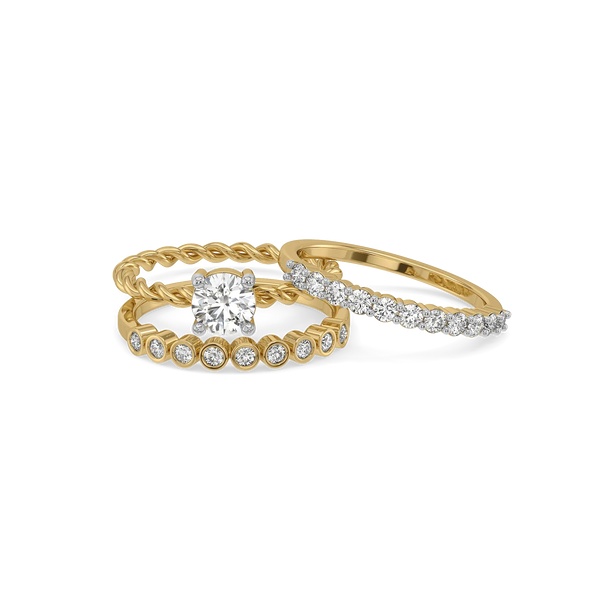 Twist Crown - Pure Gold Lab Diamond Solitaire Stack Ring Set