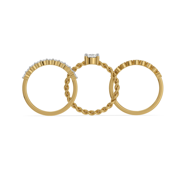 Twist Crown - Pure Gold Lab Diamond Solitaire Stack Ring Set