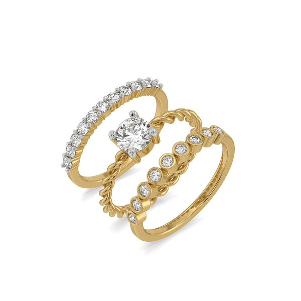 Twist Crown - Pure Gold Lab Diamond Solitaire Stack Ring Set