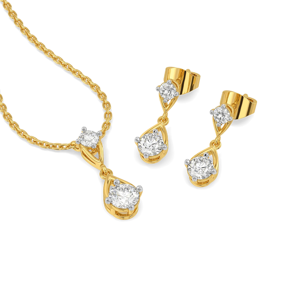 Double Drop – Pure Gold Lab Diamond Pendant and Drop Earrings Set