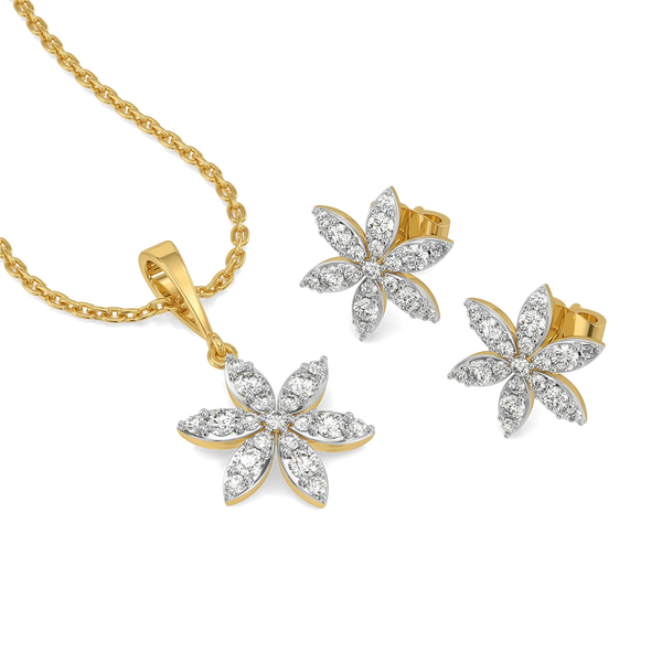 Diamond Bloom - Pure Gold Lab Diamond Floral Pendant and Earrings Set