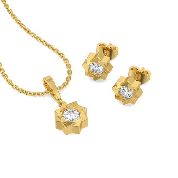Star Frame – Pure Gold Lab Diamond Star Pendant and Earrings Set