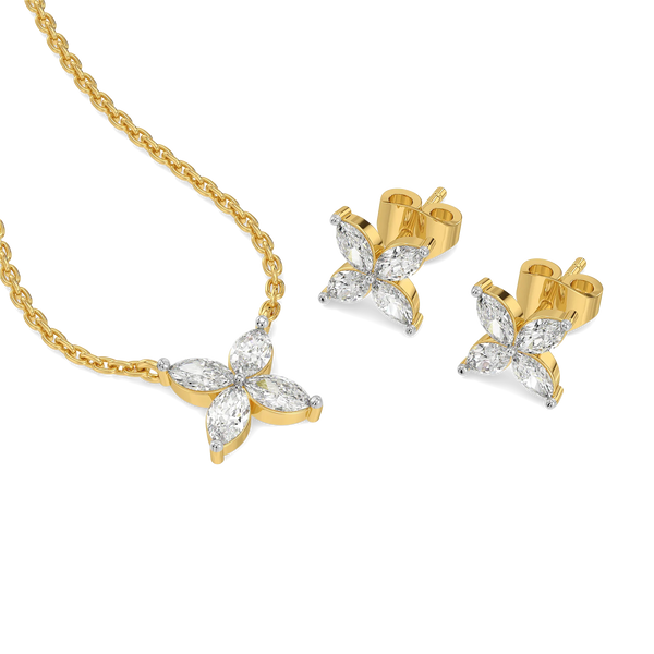 Marquise Petal - Pure Gold Lab Diamond Marquise Pendant and Earrings Set