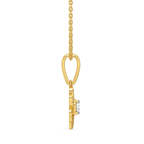 Open Petal Pure Gold Lab Diamond Floral Solitaire Pendant - Side View