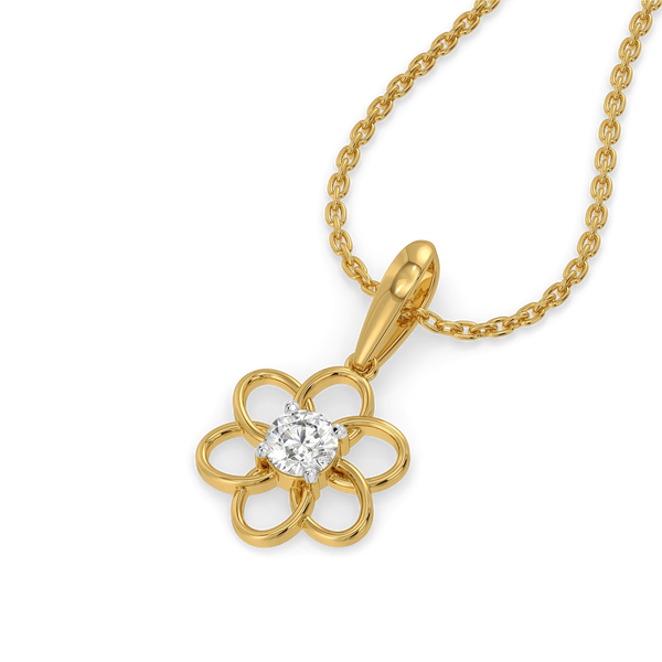Open Petal Pure Gold Lab Diamond Floral Solitaire Pendant - Perspective View