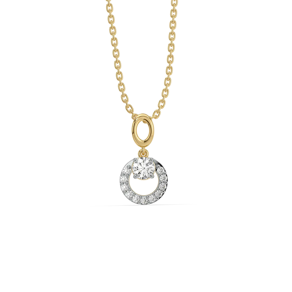 Halo Circle Pure Gold Lab Diamond Halo Pendant and Necklace Set