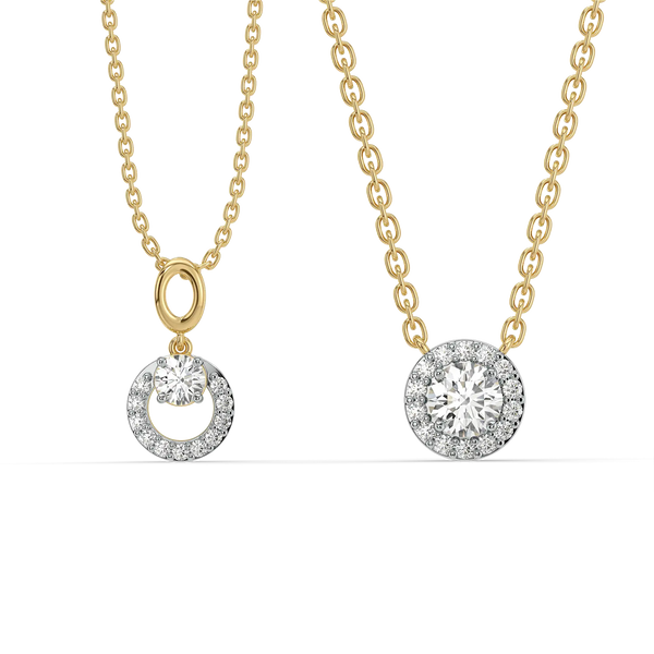 Halo Circle Pure Gold Lab Diamond Halo Pendant and Necklace Set