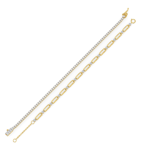 Tennis and Link Pure Gold Lab Diamond Stack Bracelet Set