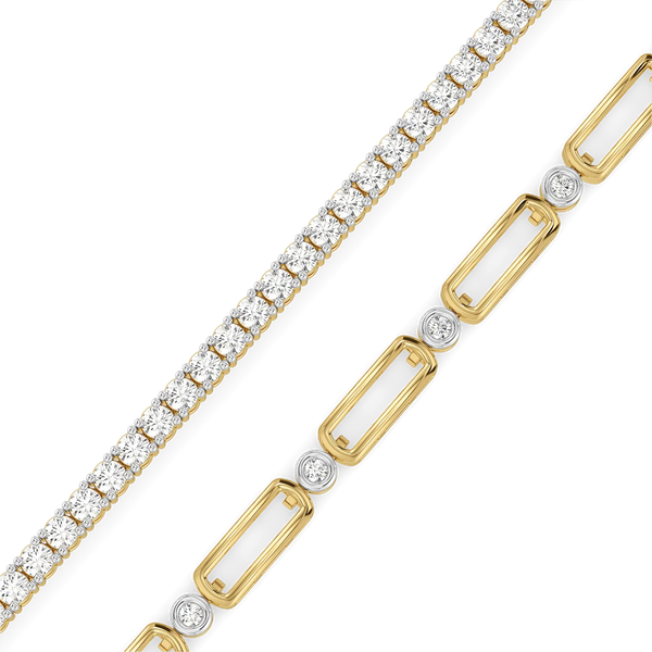 Tennis and Link Pure Gold Lab Diamond Stack Bracelet Set - Perspective View