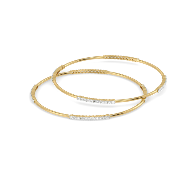 Diamond Spine Pure Gold Lab Diamond Round Bangle Set - Side View