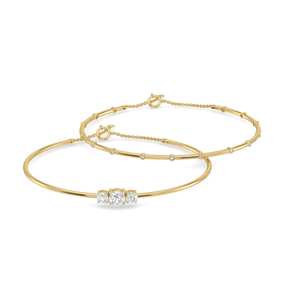 Three Stone Pure Gold Lab Diamond Three Stone Bangle Set