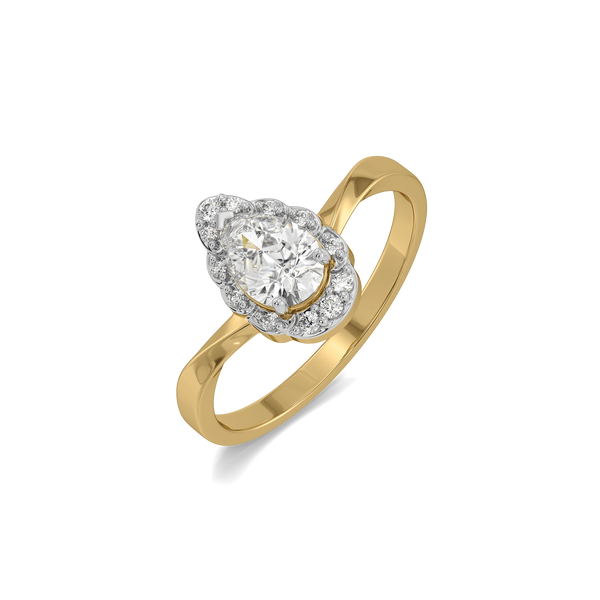 Crowned Pear Halo Lab Grown Diamond Ring - Perspective View