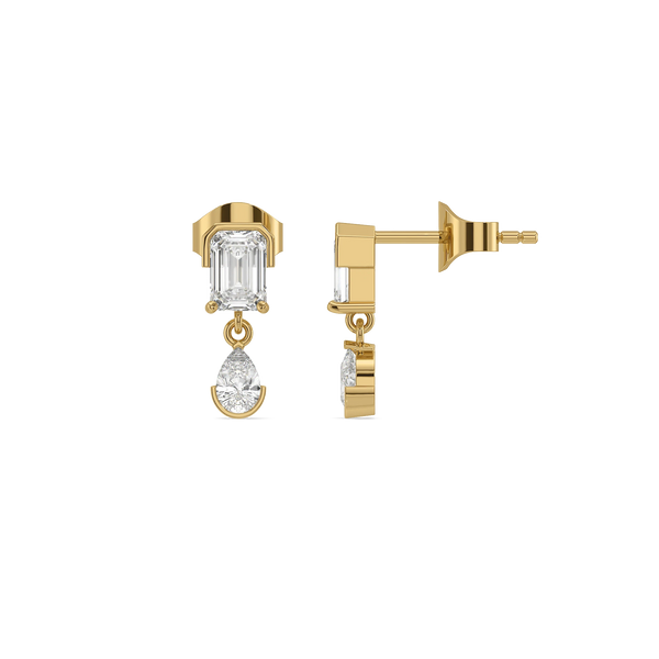 Emerald Pear Drop Lab Grown Diamond Earrings - Front & Side View