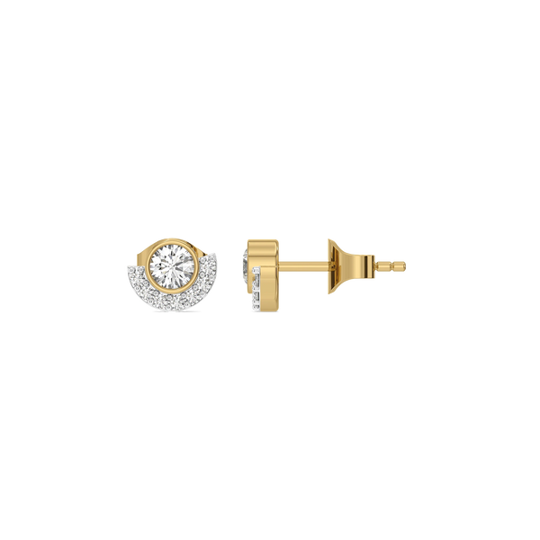 Round Half Halo Lab Grown Diamond Studs- Front & Side View