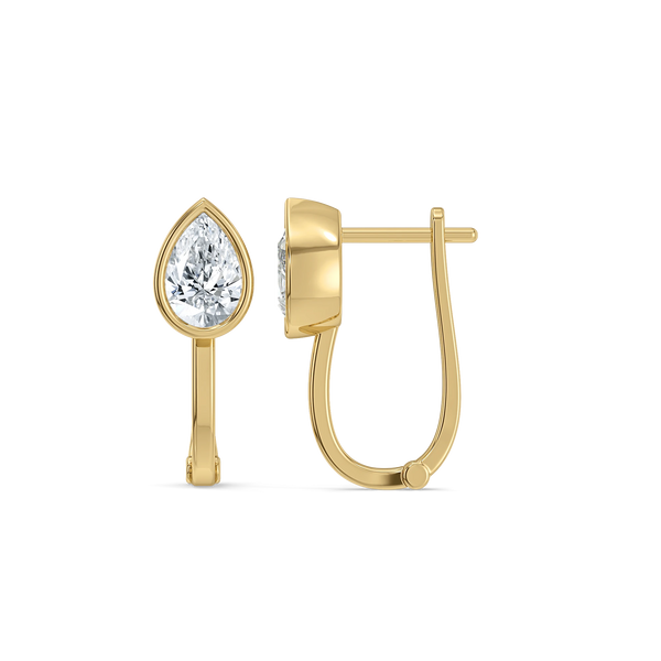 Pear Hugged Lab Grown Diamond Hoop Earrings - Front & Side View