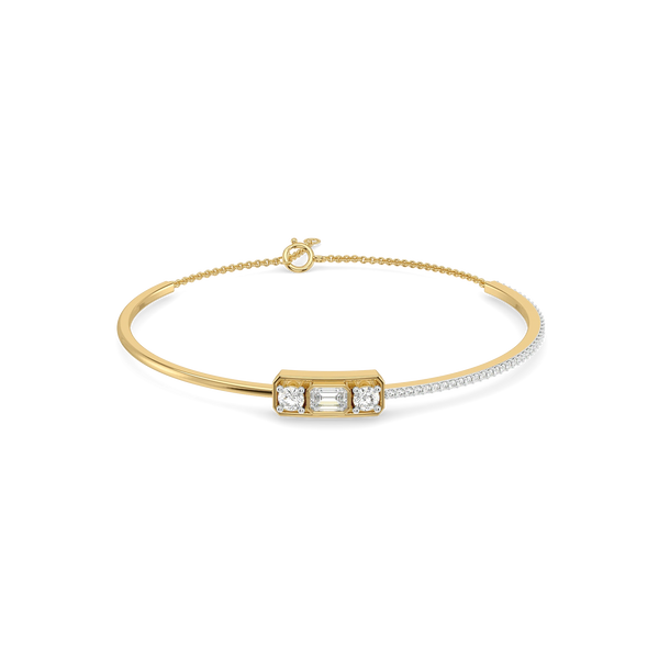 Emerald Bar Three Stone Lab Diamond Bangle Front View