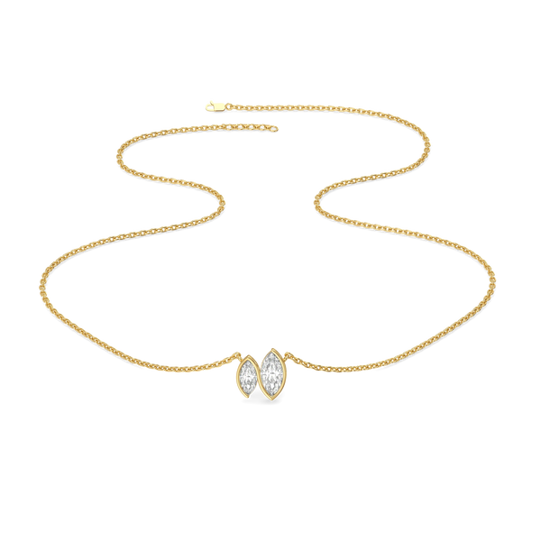 Twin Marquise Bezel Lab Grown Diamond Necklace - Laid View