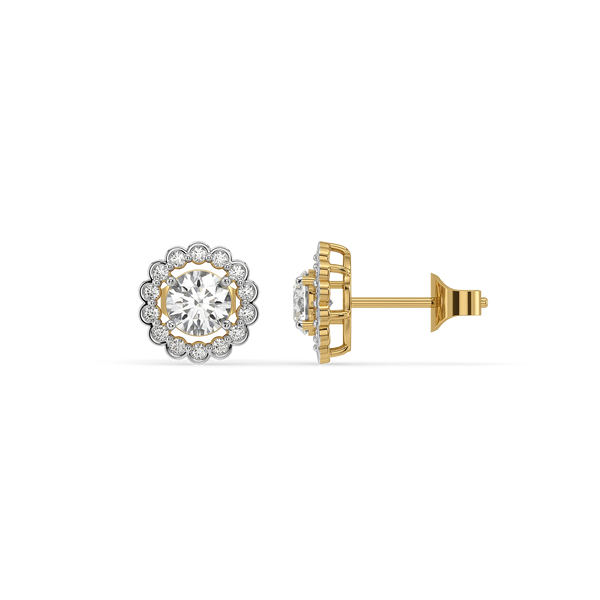 Scalloped Halo Lab Grown Diamond Earrings - Front & Side View