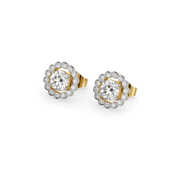 Scalloped Halo Lab Grown Diamond Earrings - Perspective View