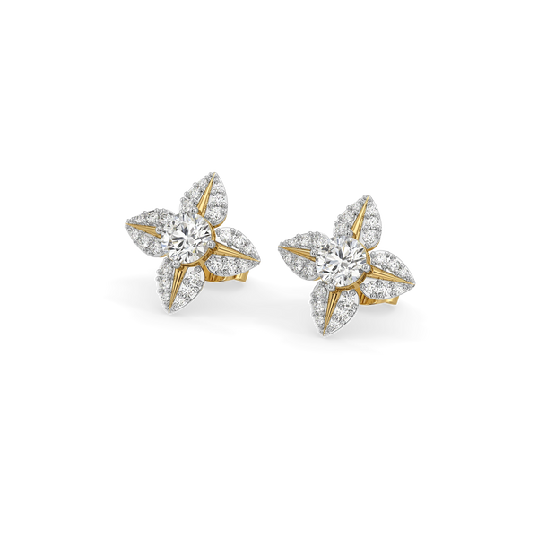 Leafy Petal Lab Grown Diamond Studs - Perspective View