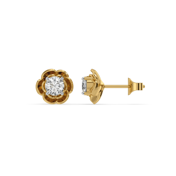 Golden Petal Lab Grown Diamond Studs - front & Side View