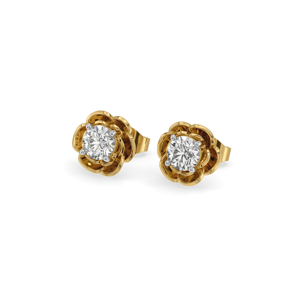 Golden Petal Lab Grown Diamond Studs - Perspective View