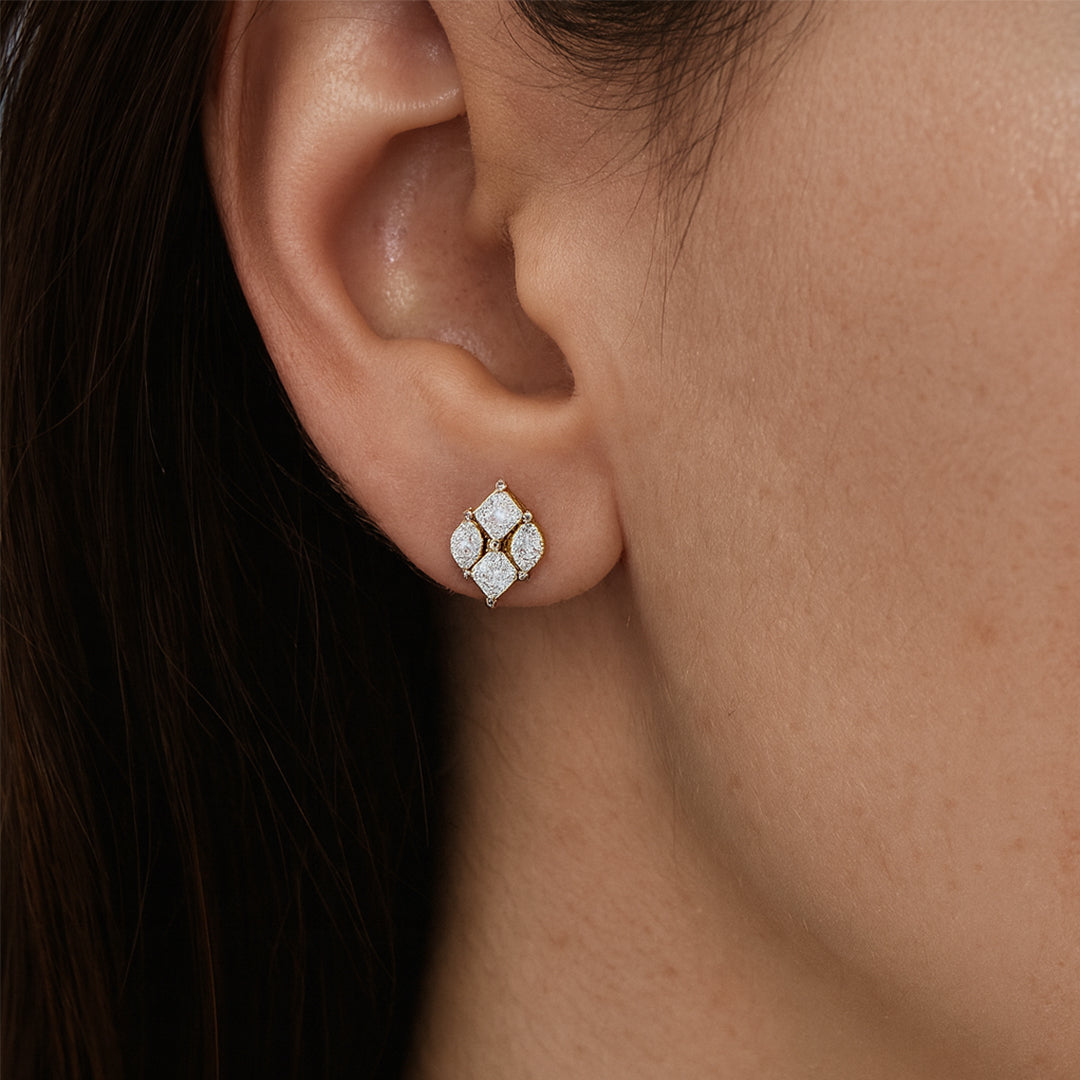 Queen’s Crown Studs - Pure Gold Lab Diamond Earrings