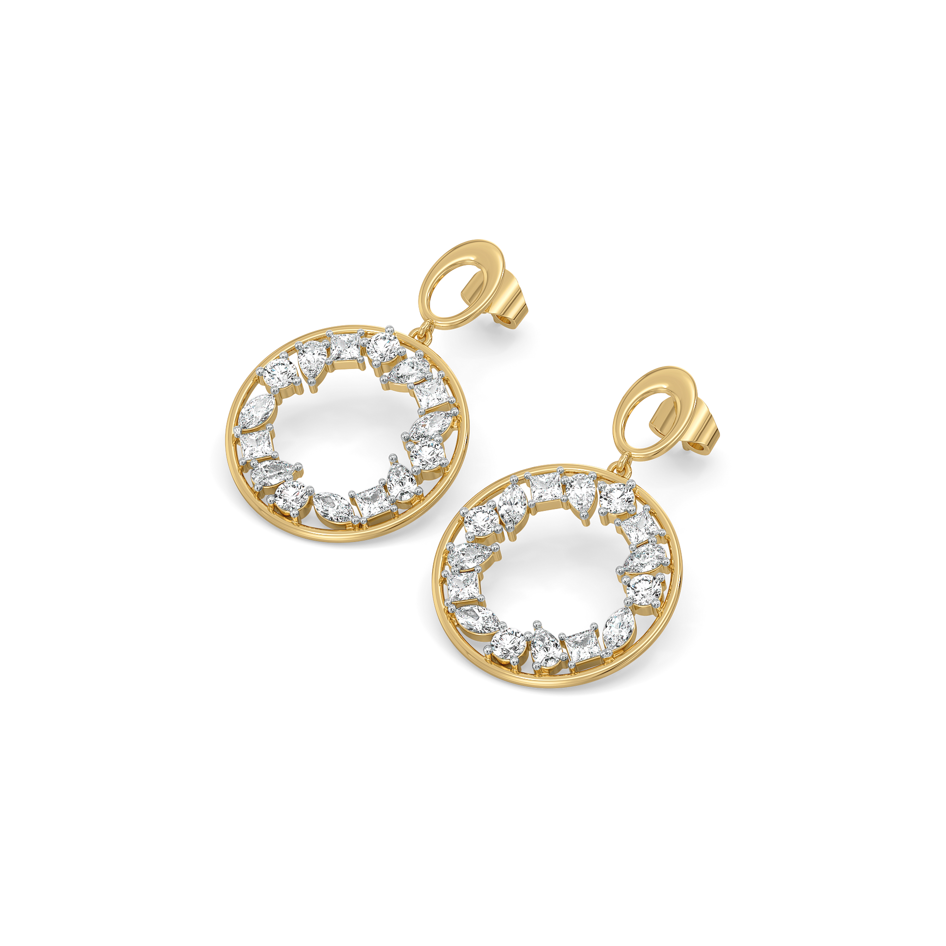 Symphony of Shapes Drop - Pure Gold Lab Diamond Earrings