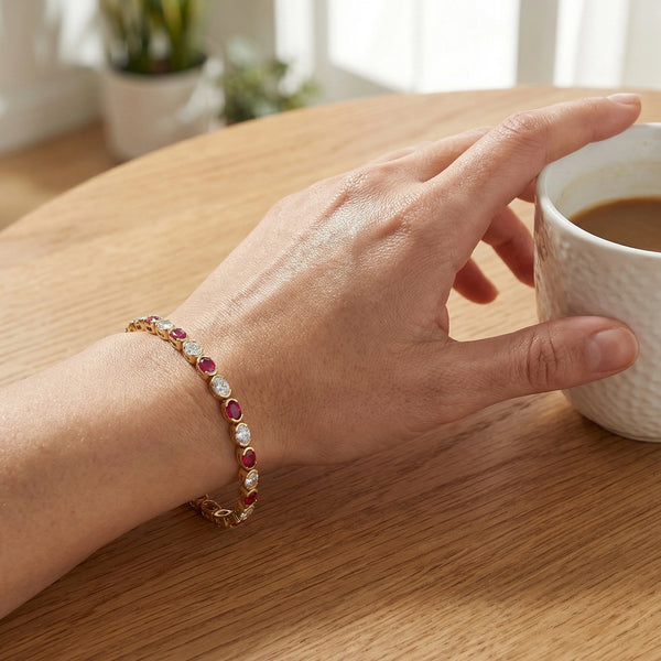 Crimson Arc - Pure Gold Lab Diamond Tennis Bracelet