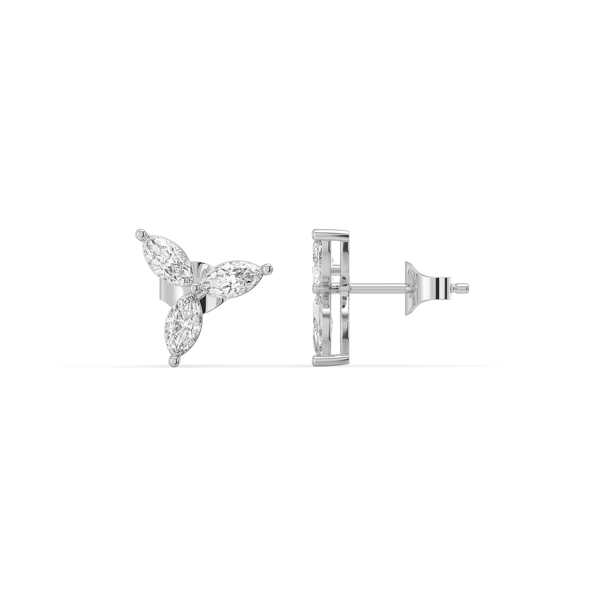 Marquise Triad Studs - Pure Gold Lab Diamond Earrings