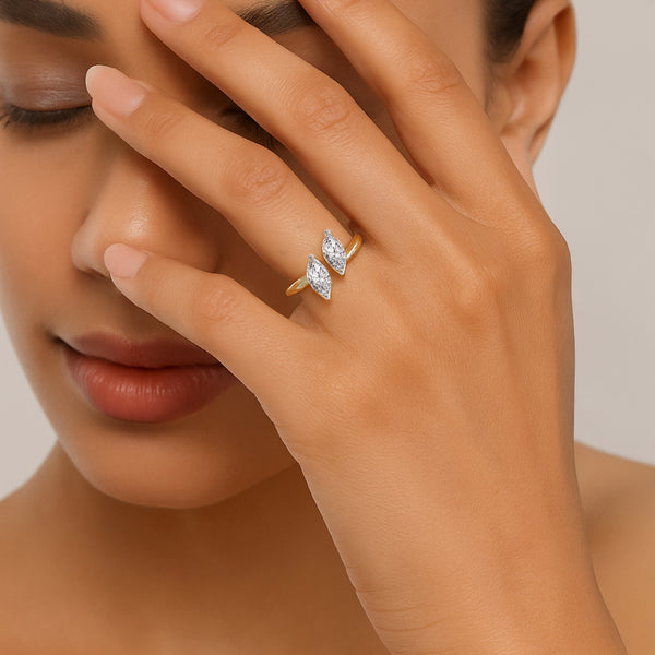 Lukson Marquise Drama Pure Gold Lab Grown Diamond Ring in India
