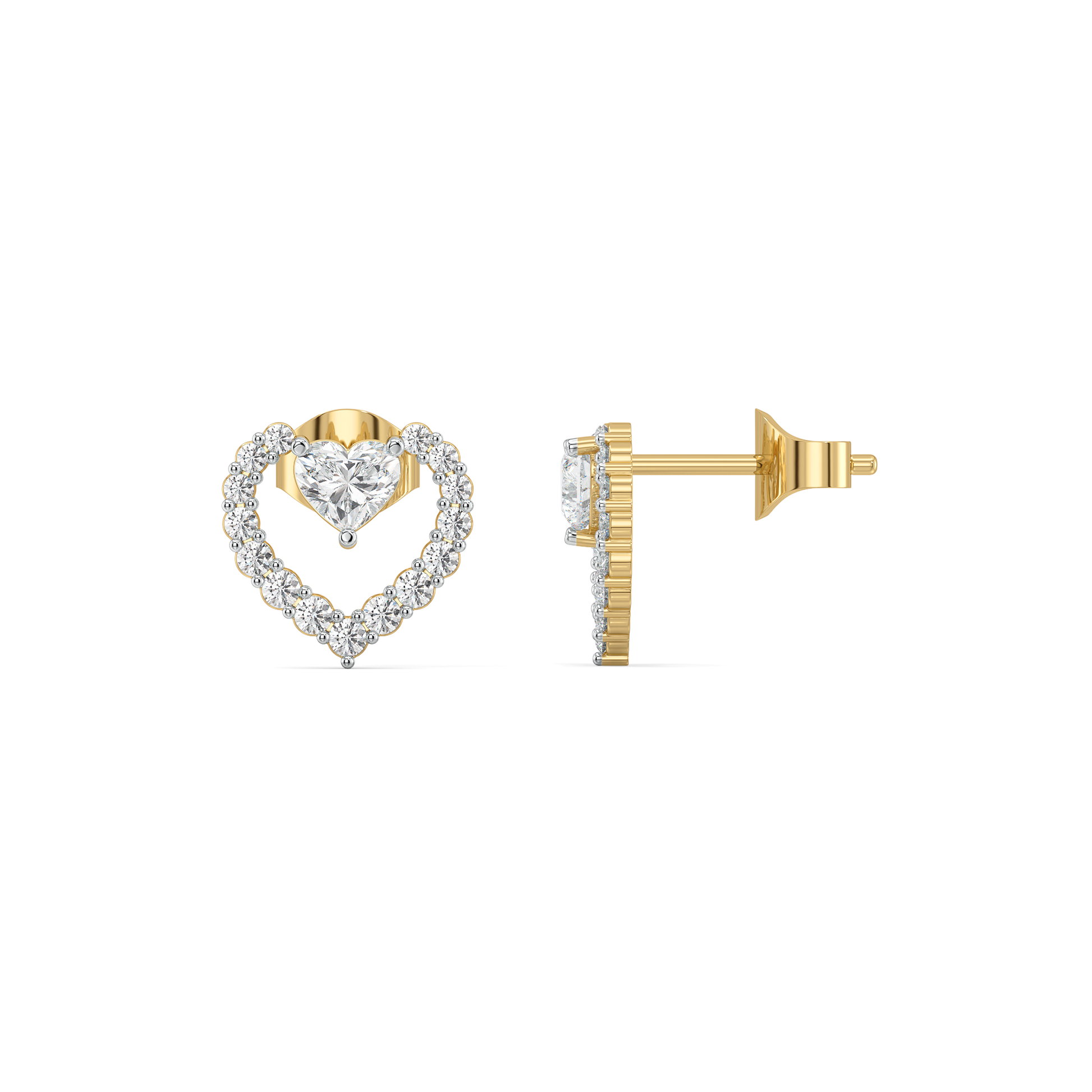 Twinkle Heart - Pure Gold Lab Diamond Stud Earrings
