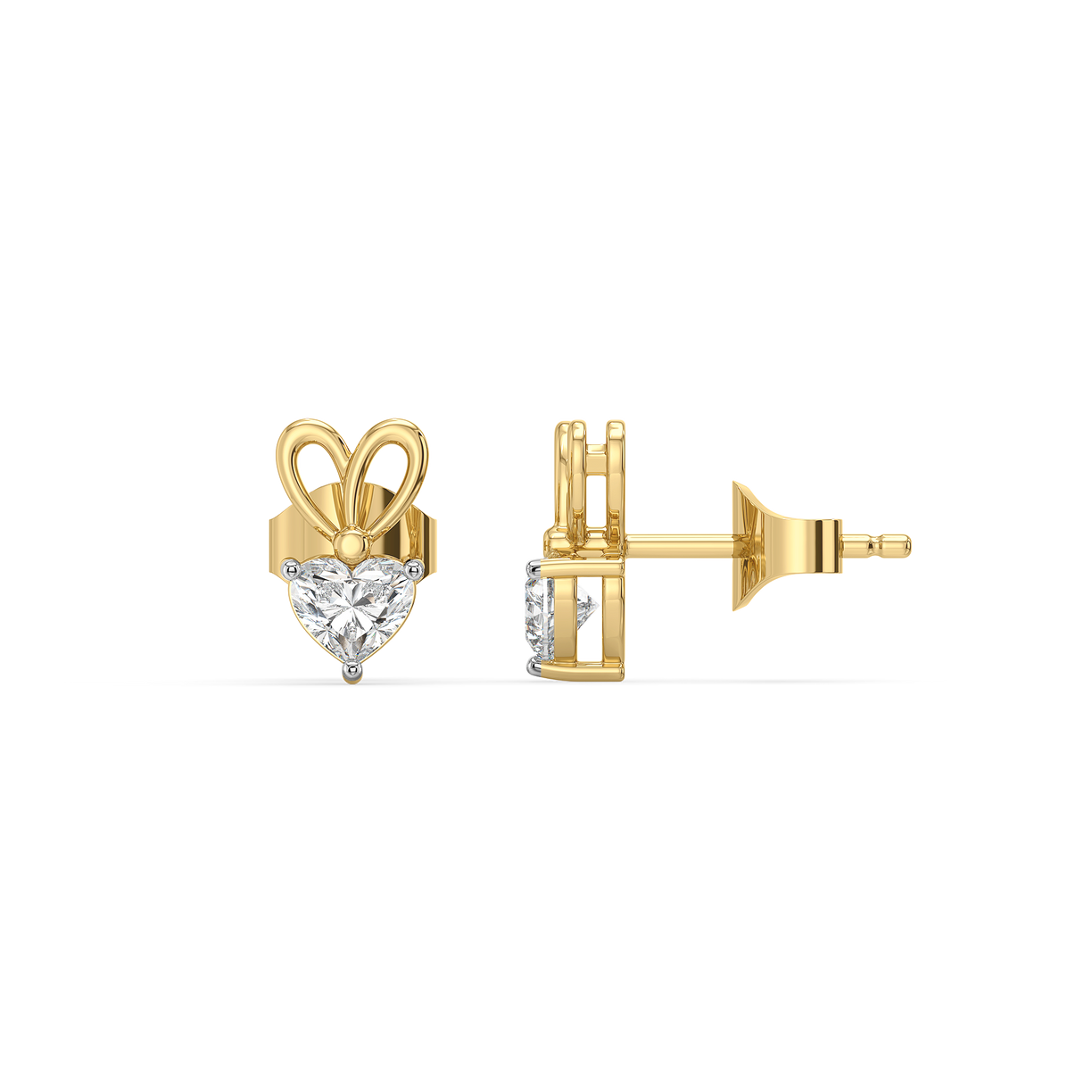 Little Bow Heart Stud - Pure Gold Lab Diamond Earrings