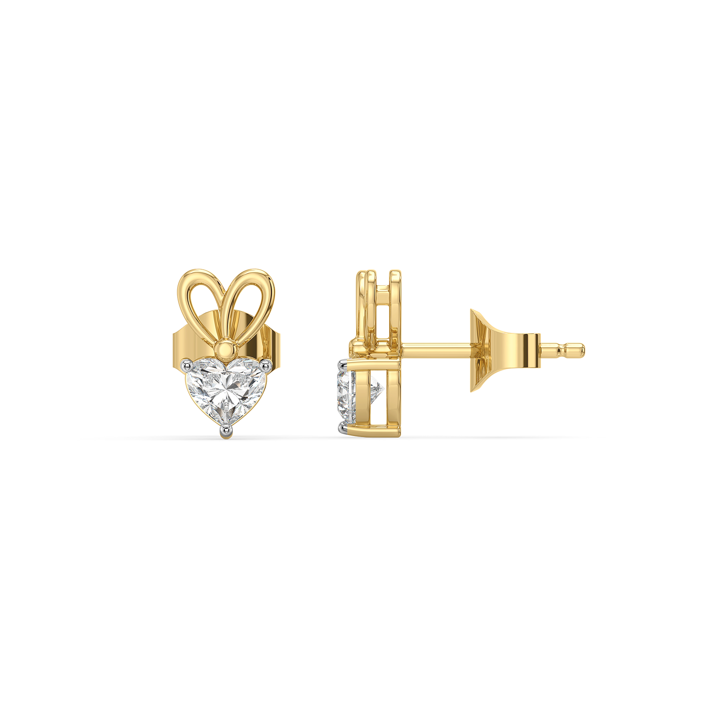 Little Bow Heart Stud - Pure Gold Lab Diamond Earrings