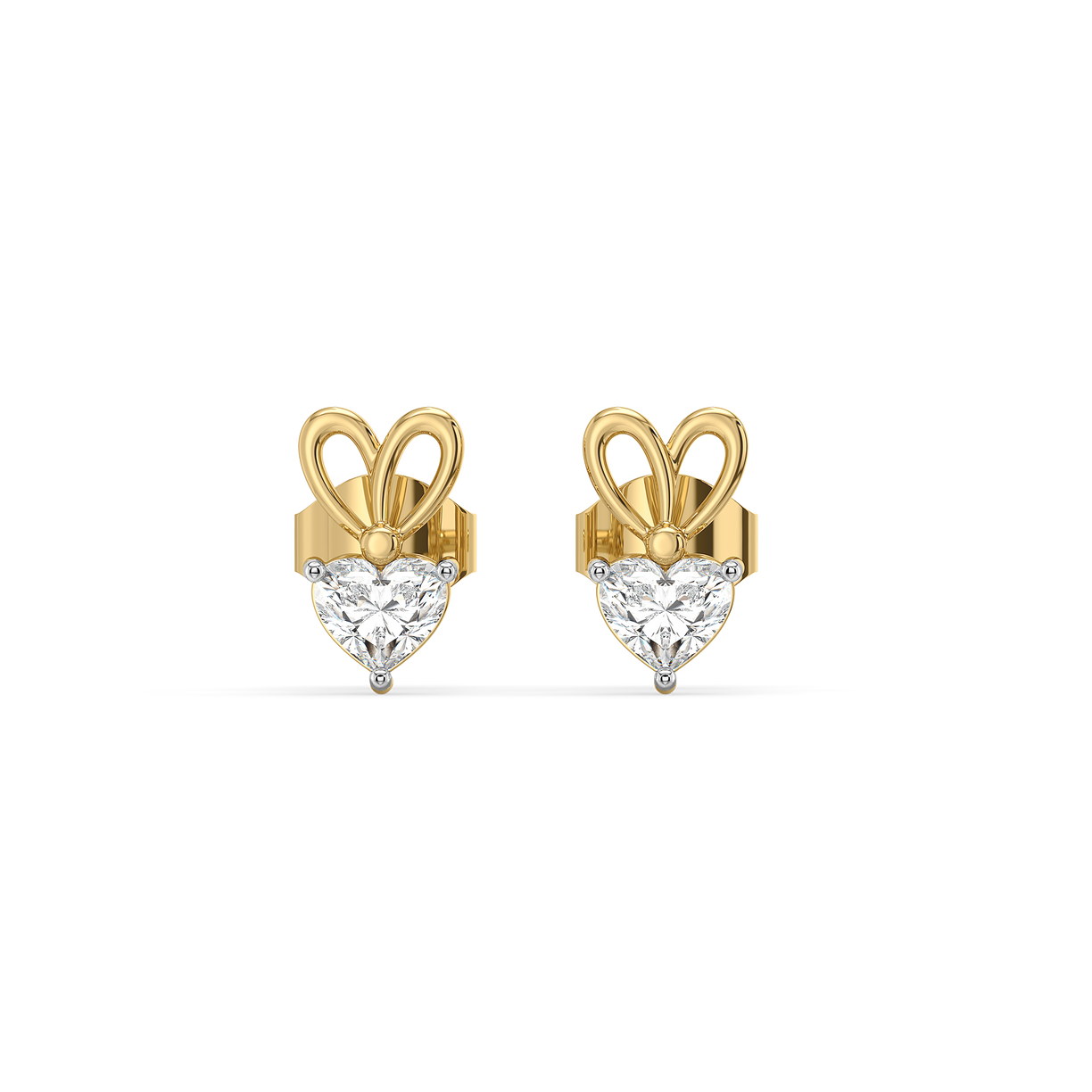 Little Bow Heart Stud - Pure Gold Lab Diamond Earrings