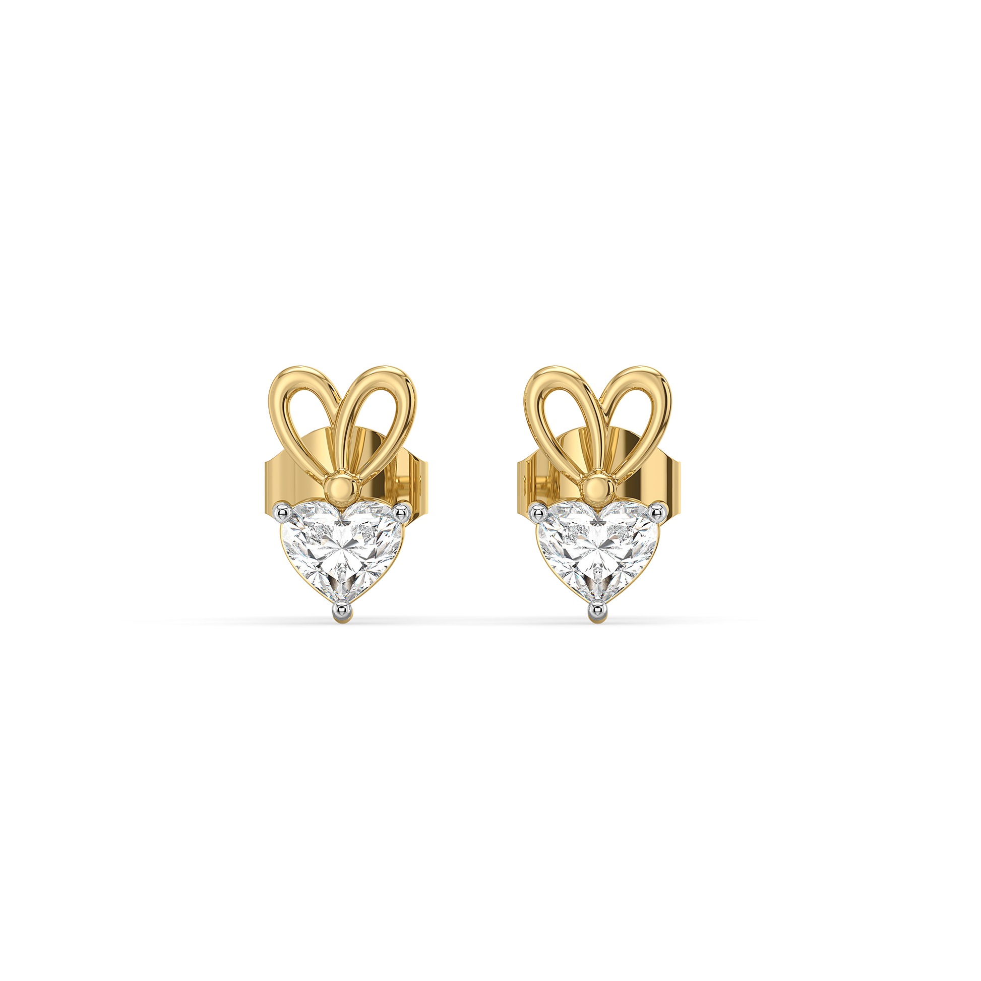 Little Bow Heart Stud - Pure Gold Lab Diamond Earrings