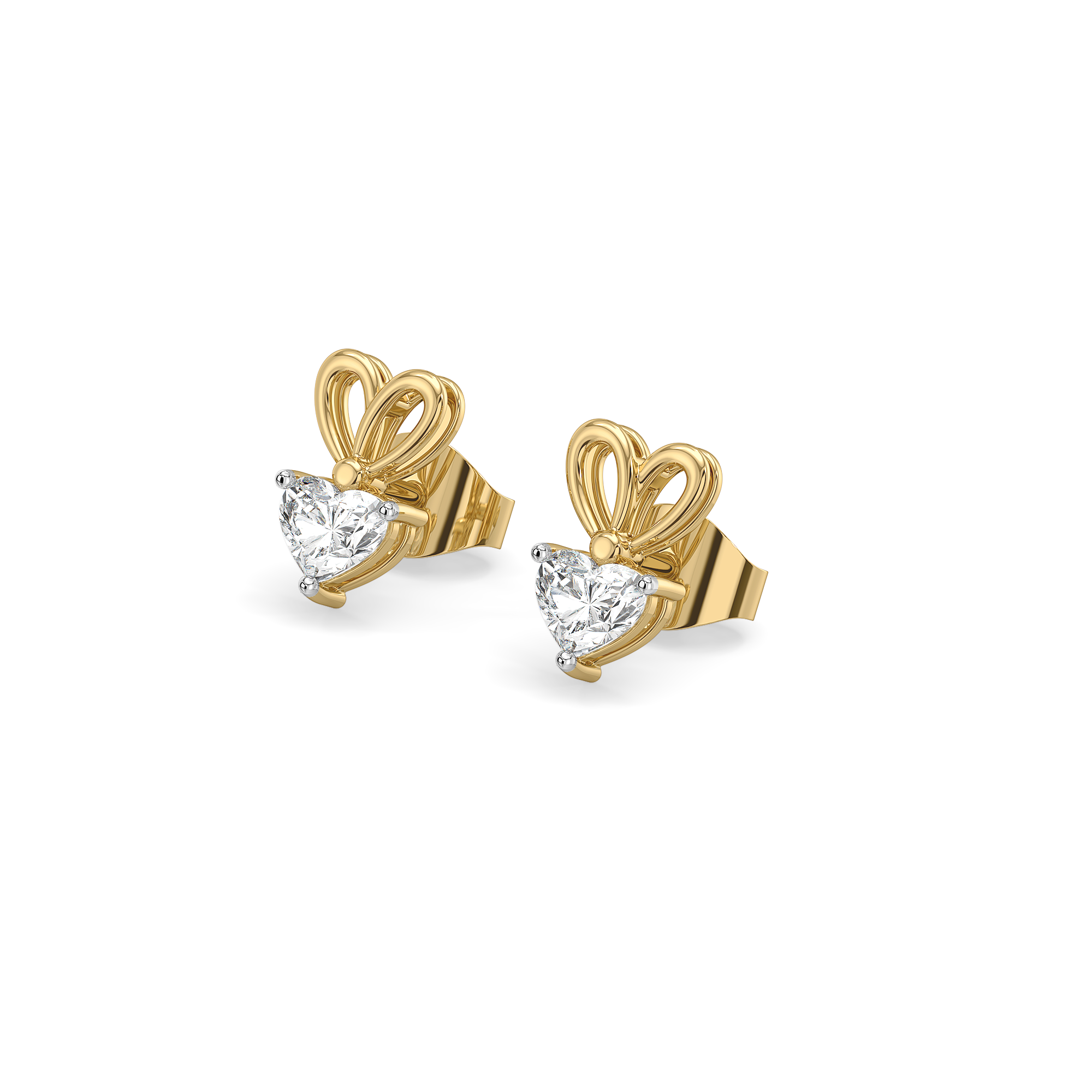 Little Bow Heart Stud - Pure Gold Lab Diamond Earrings