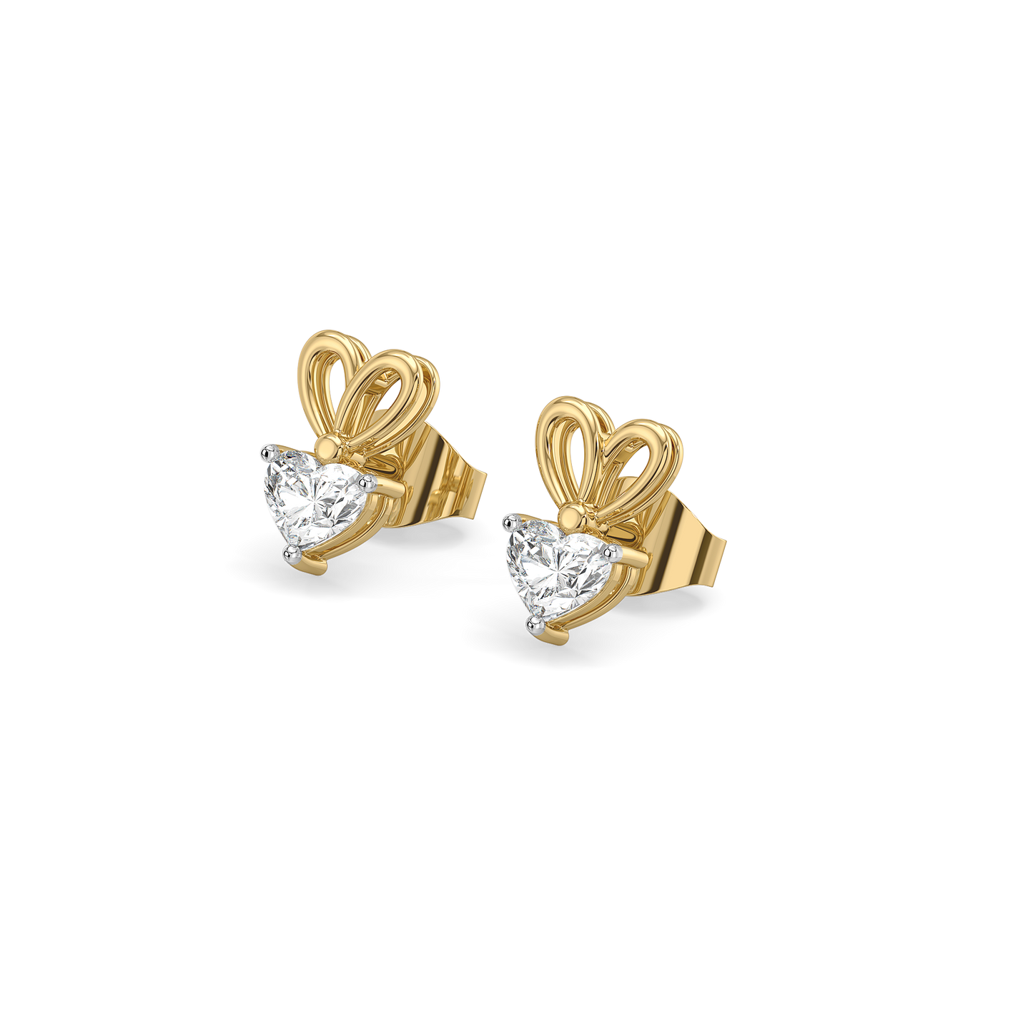 Little Bow Heart Stud - Pure Gold Lab Diamond Earrings