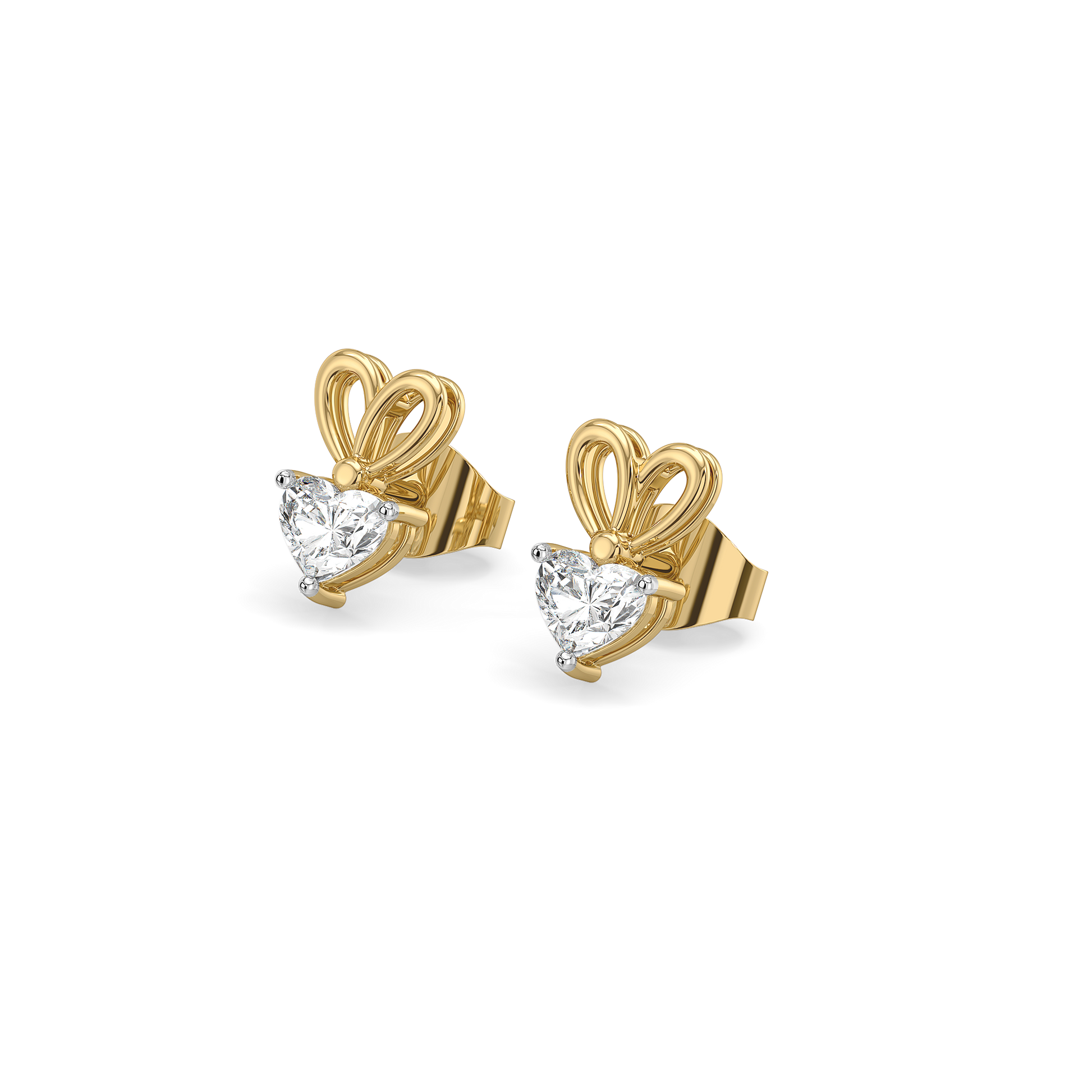Little Bow Heart Stud - Pure Gold Lab Diamond Earrings