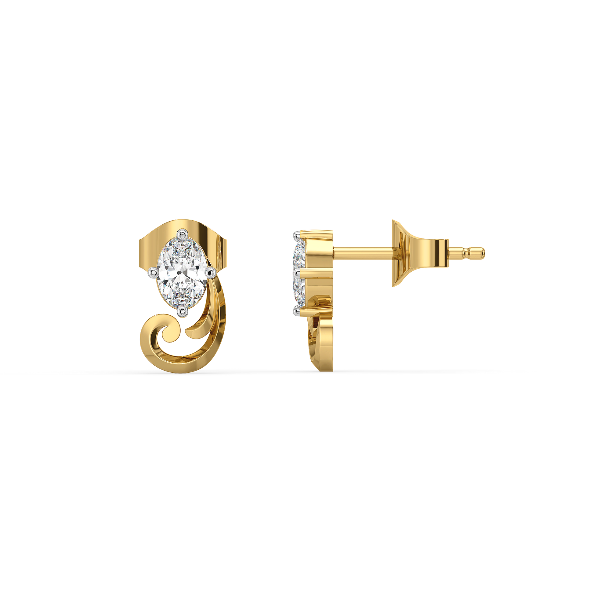 Baroque Grace - Pure Gold Oval Lab Diamond Earrings