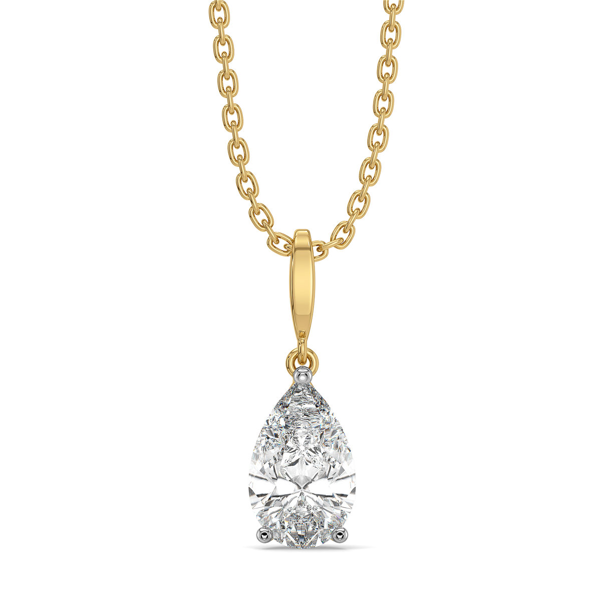 Feathered Pear - Pure Gold Lab Diamond Solitaire Pendant