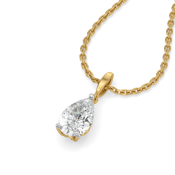 Feathered Pear - Pure Gold Lab Diamond Solitaire Pendant